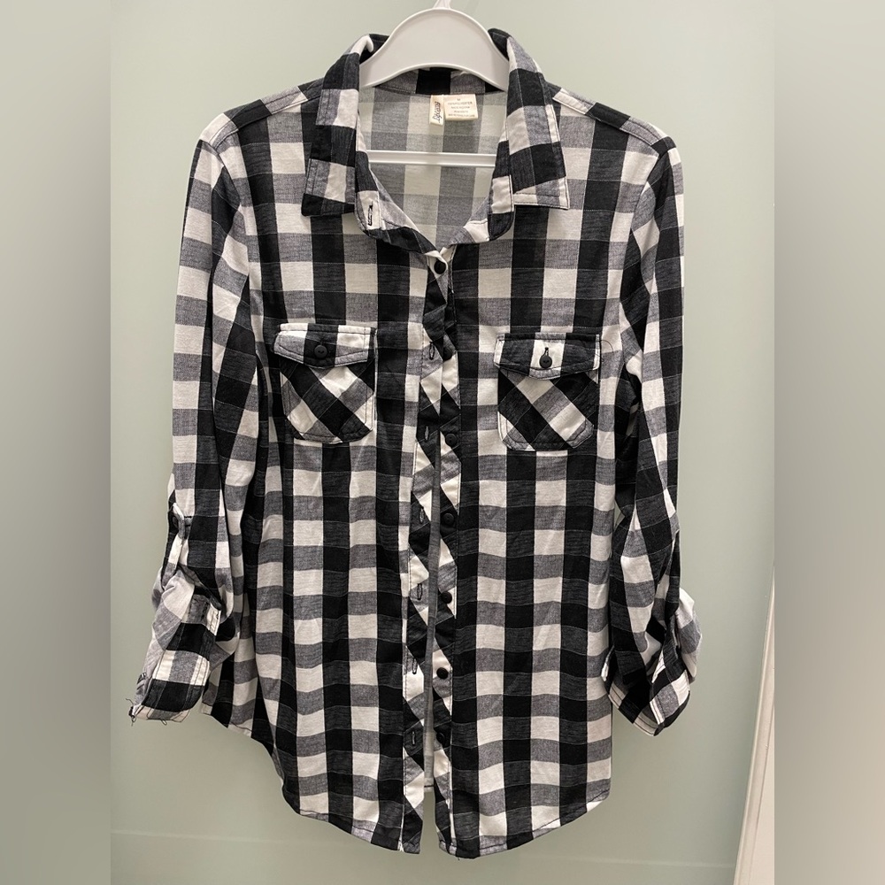 Black and White Passport Medium Plaid Button-Up Shirt by Silver Icing